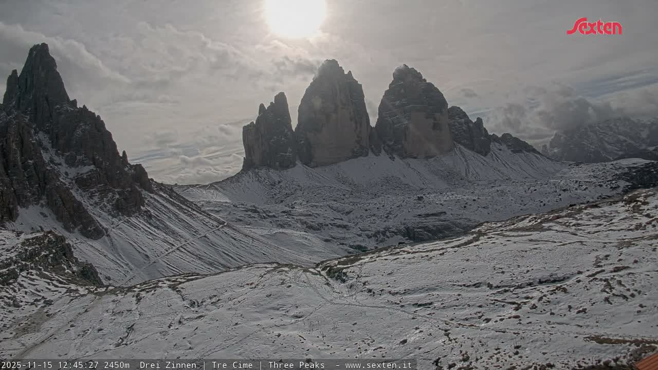 3 Zinnen Dolomites ,Tre Cime di Lavaredo (Three Peaks of Lavaredo) Live Cam - Belluno, Veneto, Italy