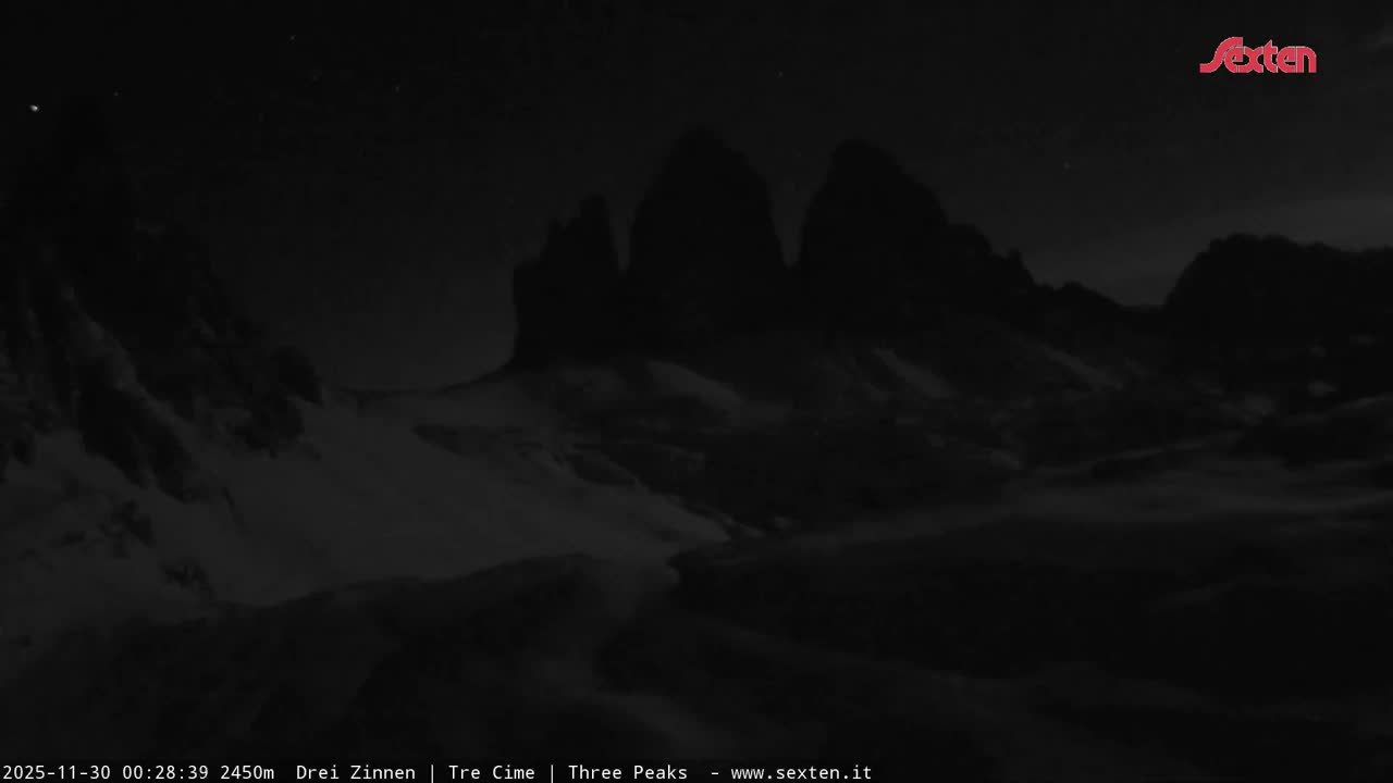3 Zinnen Dolomites ,Tre Cime di Lavaredo (Three Peaks of Lavaredo) Live Cam - Belluno, Veneto, Italy
