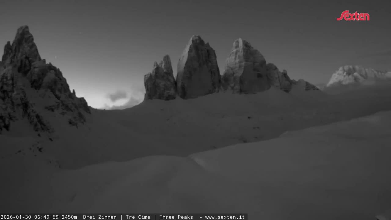 3 Zinnen Dolomites ,Tre Cime di Lavaredo (Three Peaks of Lavaredo) Live Cam - Belluno, Veneto, Italy