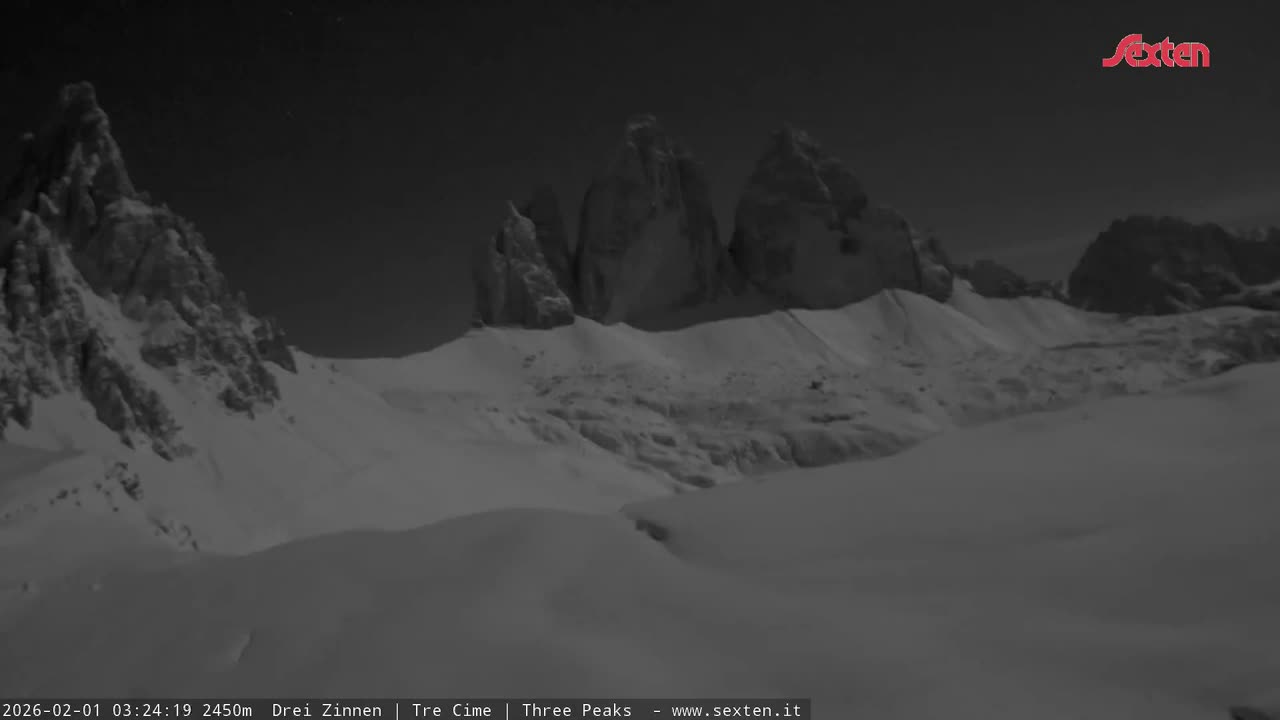 3 Zinnen Dolomites ,Tre Cime di Lavaredo (Three Peaks of Lavaredo) Live Cam - Belluno, Veneto, Italy