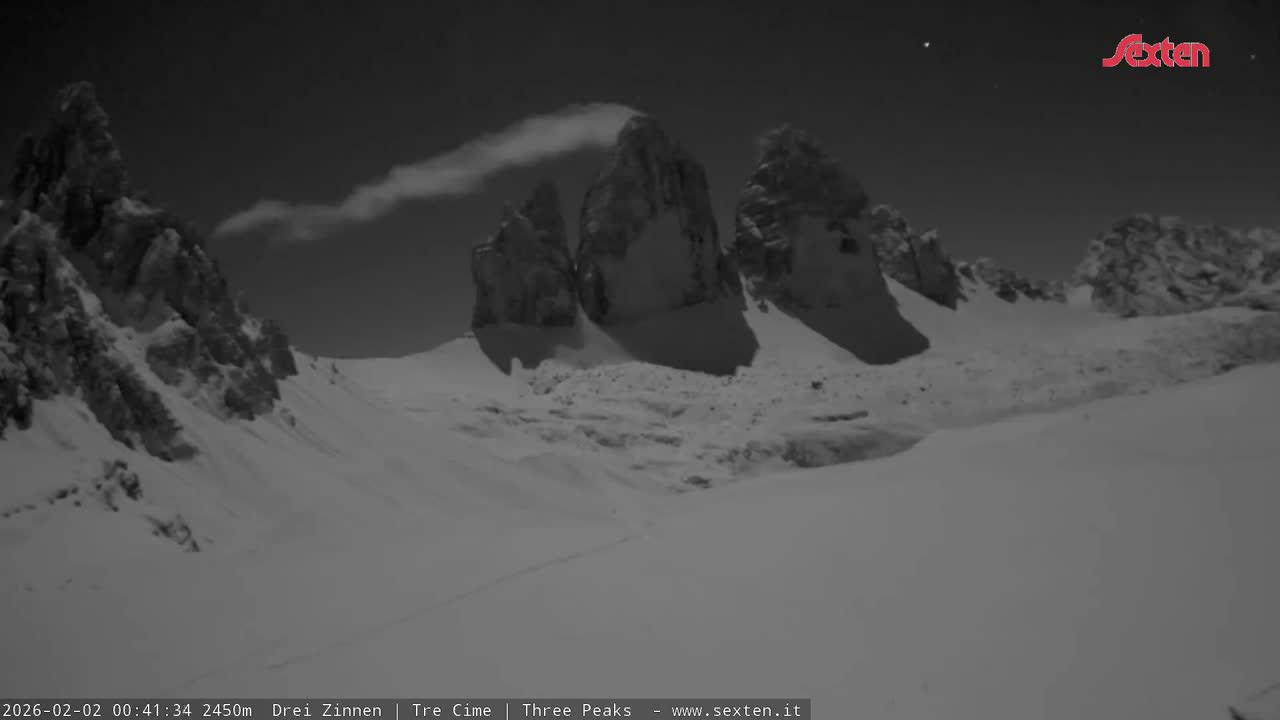 3 Zinnen Dolomites ,Tre Cime di Lavaredo (Three Peaks of Lavaredo) Live Cam - Belluno, Veneto, Italy