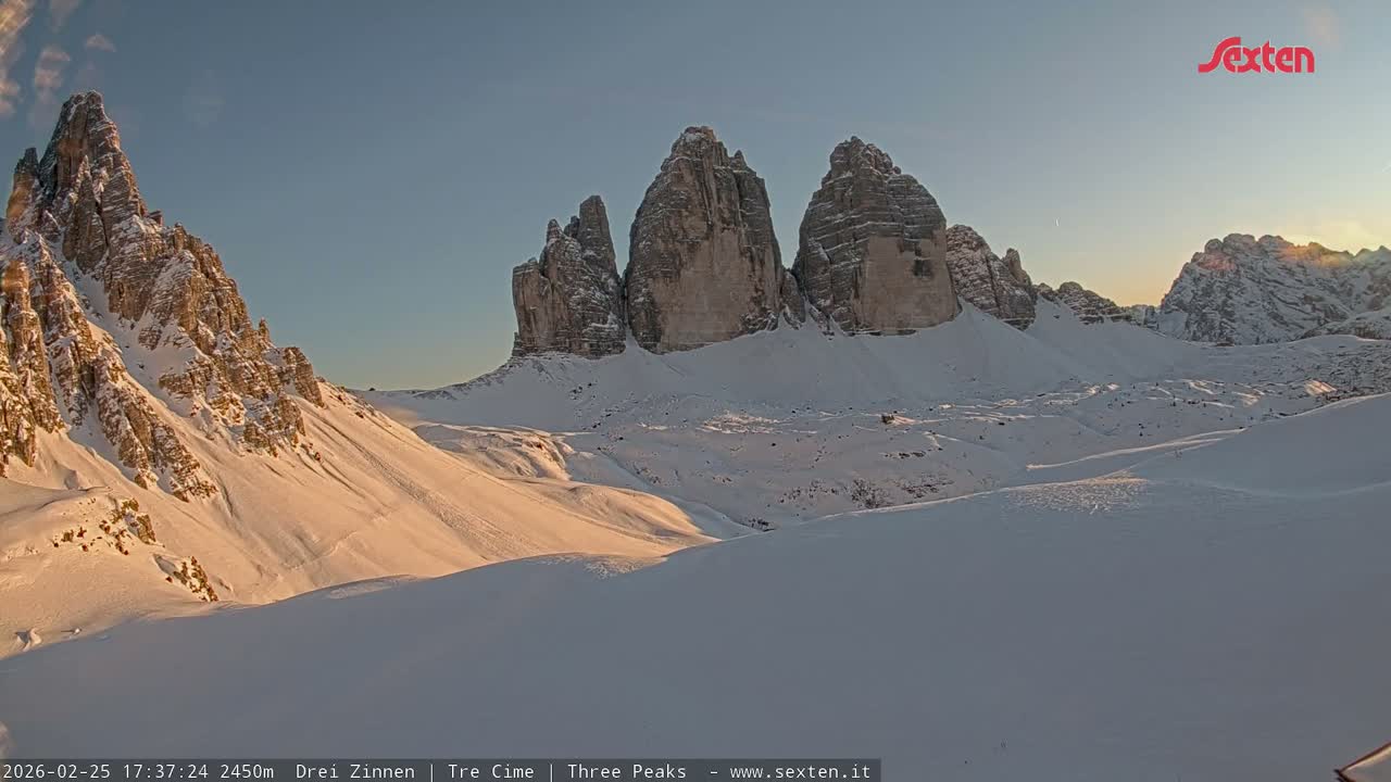 3 Zinnen Dolomites ,Tre Cime di Lavaredo (Three Peaks of Lavaredo) Live Cam - Belluno, Veneto, Italy