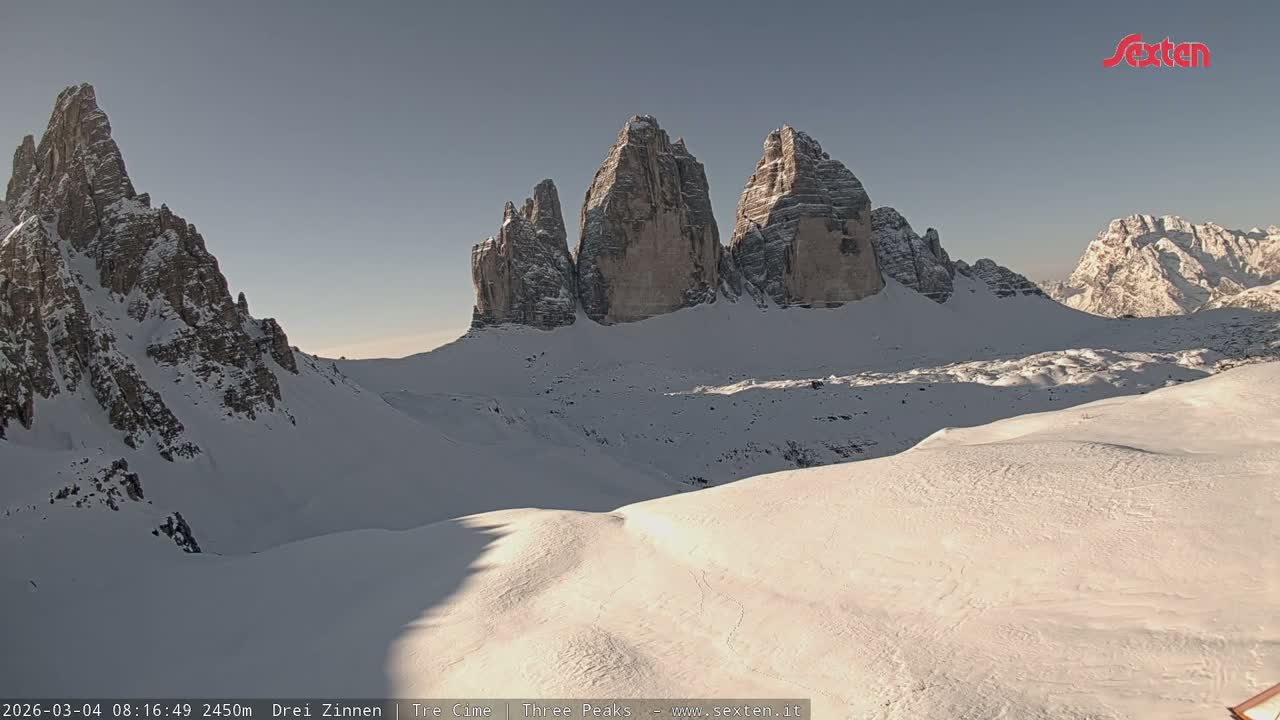 3 Zinnen Dolomites ,Tre Cime di Lavaredo (Three Peaks of Lavaredo) Live Cam - Belluno, Veneto, Italy