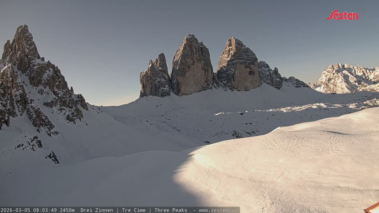 3 Zinnen Dolomites ,Tre Cime di Lavaredo (Three Peaks of Lavaredo) Live Cam - Belluno, Veneto, Italy