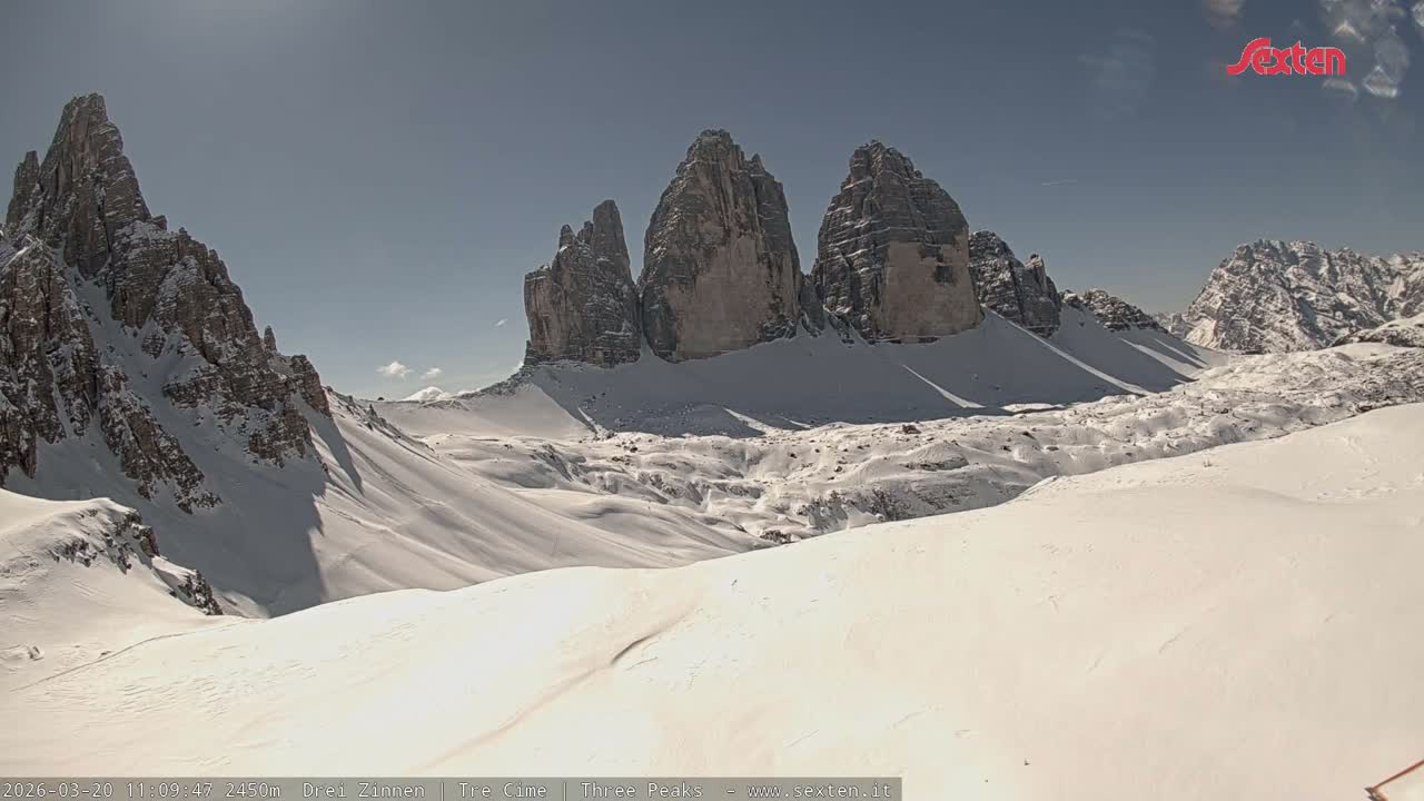 3 Zinnen Dolomites ,Tre Cime di Lavaredo (Three Peaks of Lavaredo) Live Cam - Belluno, Veneto, Italy