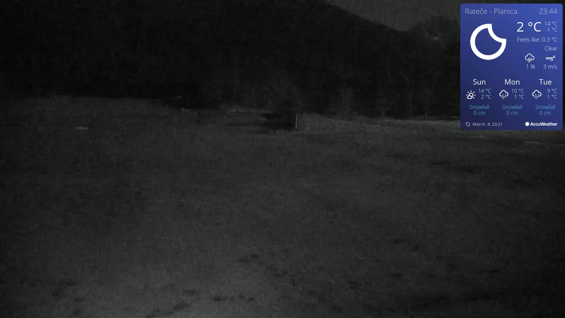A dark, clear night scene shows a flat, empty expanse of ground under a black sky.