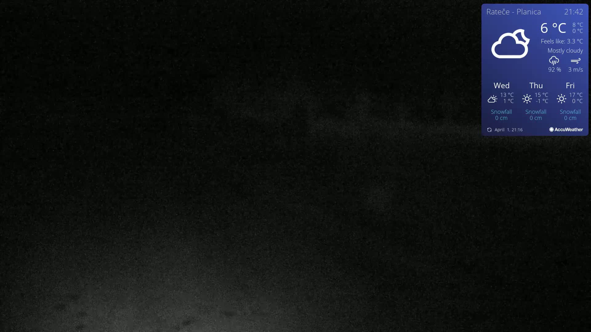 A mostly cloudy night scene with a temperature of 6°C.