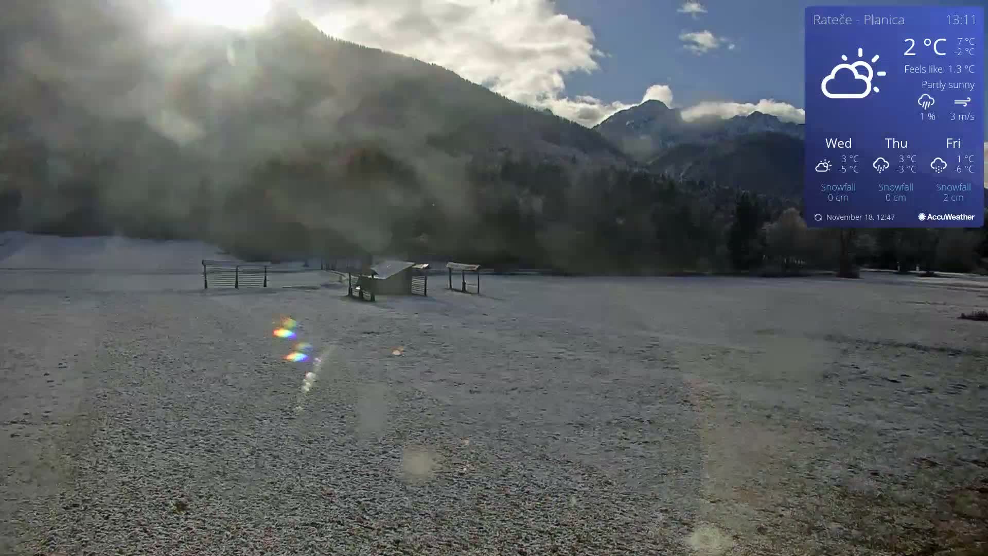 The image presents an extremely dark and largely indistinct scene, under cloudy conditions with a temperature of -1°C feeling like -4.1°C and a 3 m/s wind.