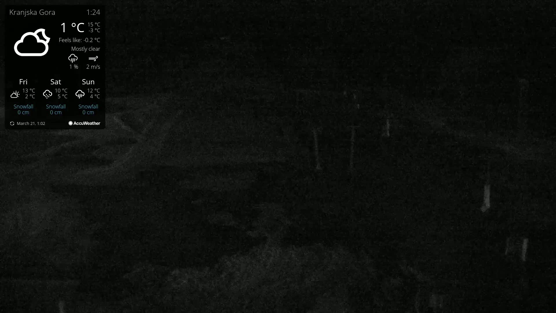 A mostly clear night scene shows dark vegetation under a dark sky.