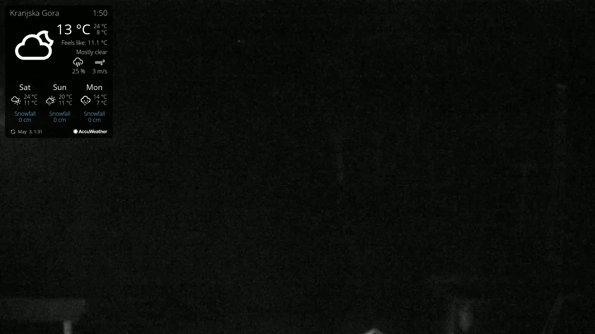 A mostly clear night scene is shown with a dark, indistinct background.