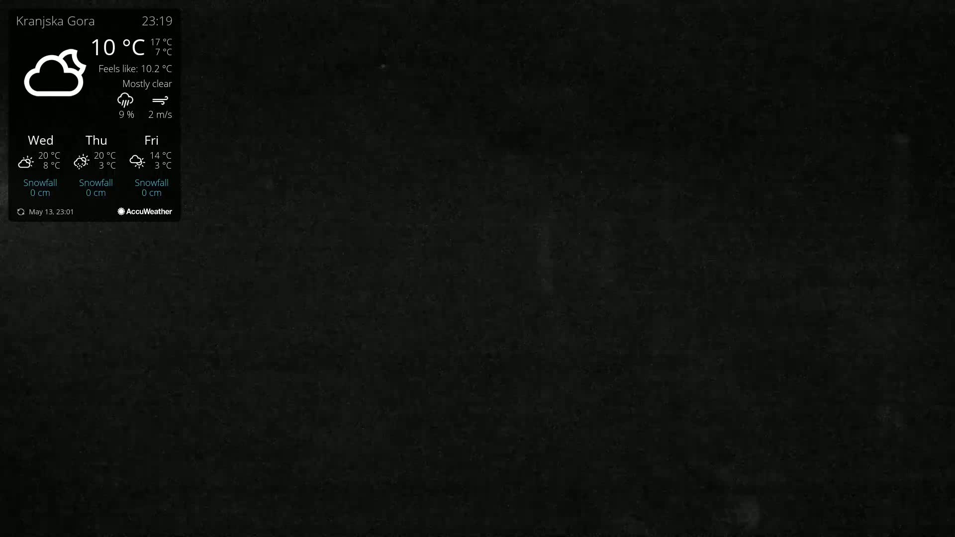A mostly clear night sky is shown, with a temperature of 10°C.