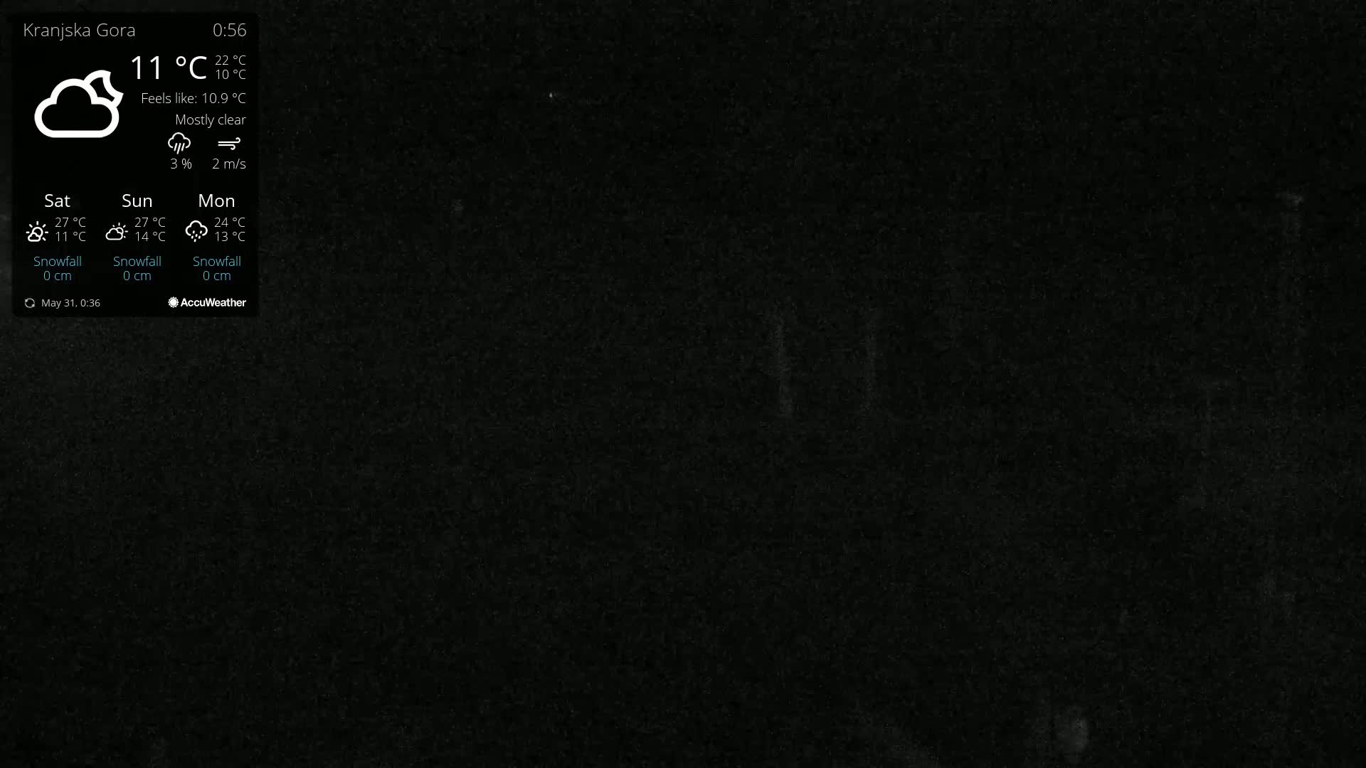 A mostly clear night scene is shown with a temperature of 11°C.