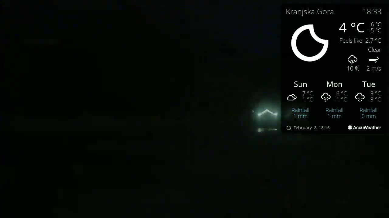 A dimly lit, nighttime outdoor scene with clear skies and a light breeze is shown.