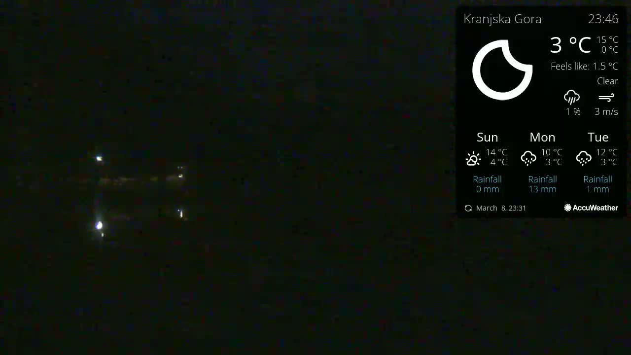 A nighttime, clear-weather view of faintly lit distant structures.