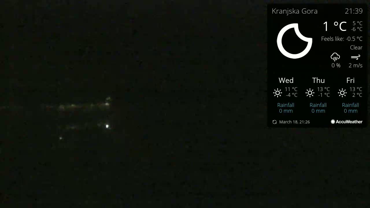 A dark, nighttime scene under a clear sky shows a few distant lights.