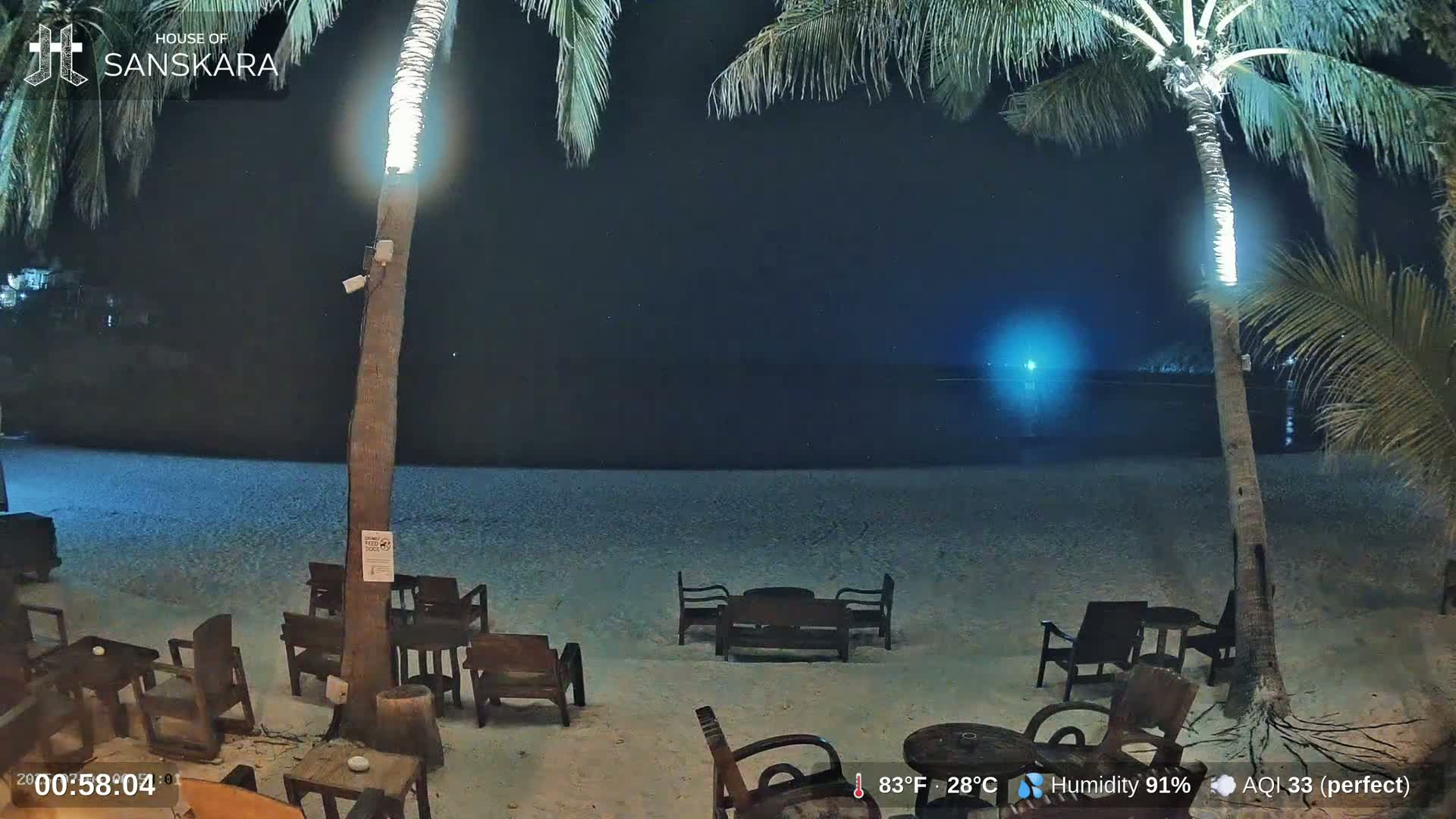 Haad Rin Beach from House of Sanskara Live Cam · Koh Pha Ngan, Surat Thani, Thailand 