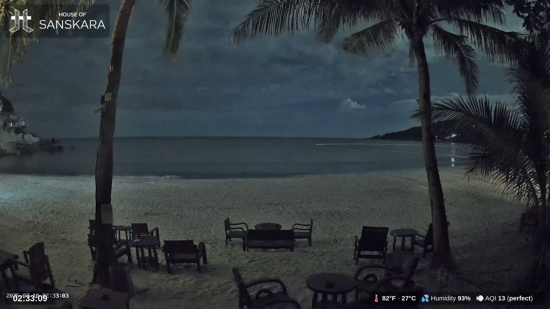 Haad Rin Beach from House of Sanskara Live Cam · Koh Pha Ngan, Surat Thani, Thailand 