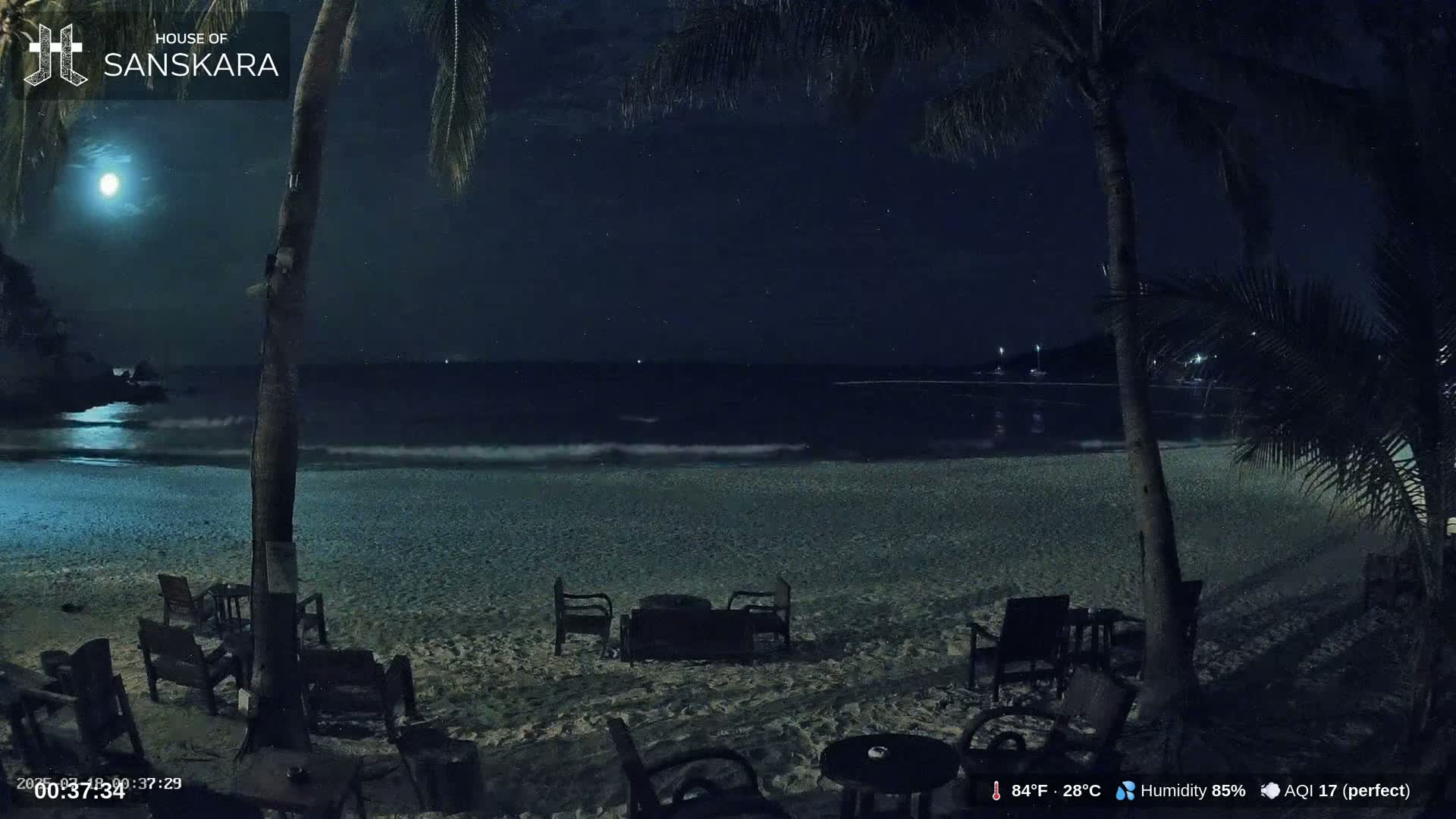 Haad Rin Beach from House of Sanskara Live Cam · Koh Pha Ngan, Surat Thani, Thailand 