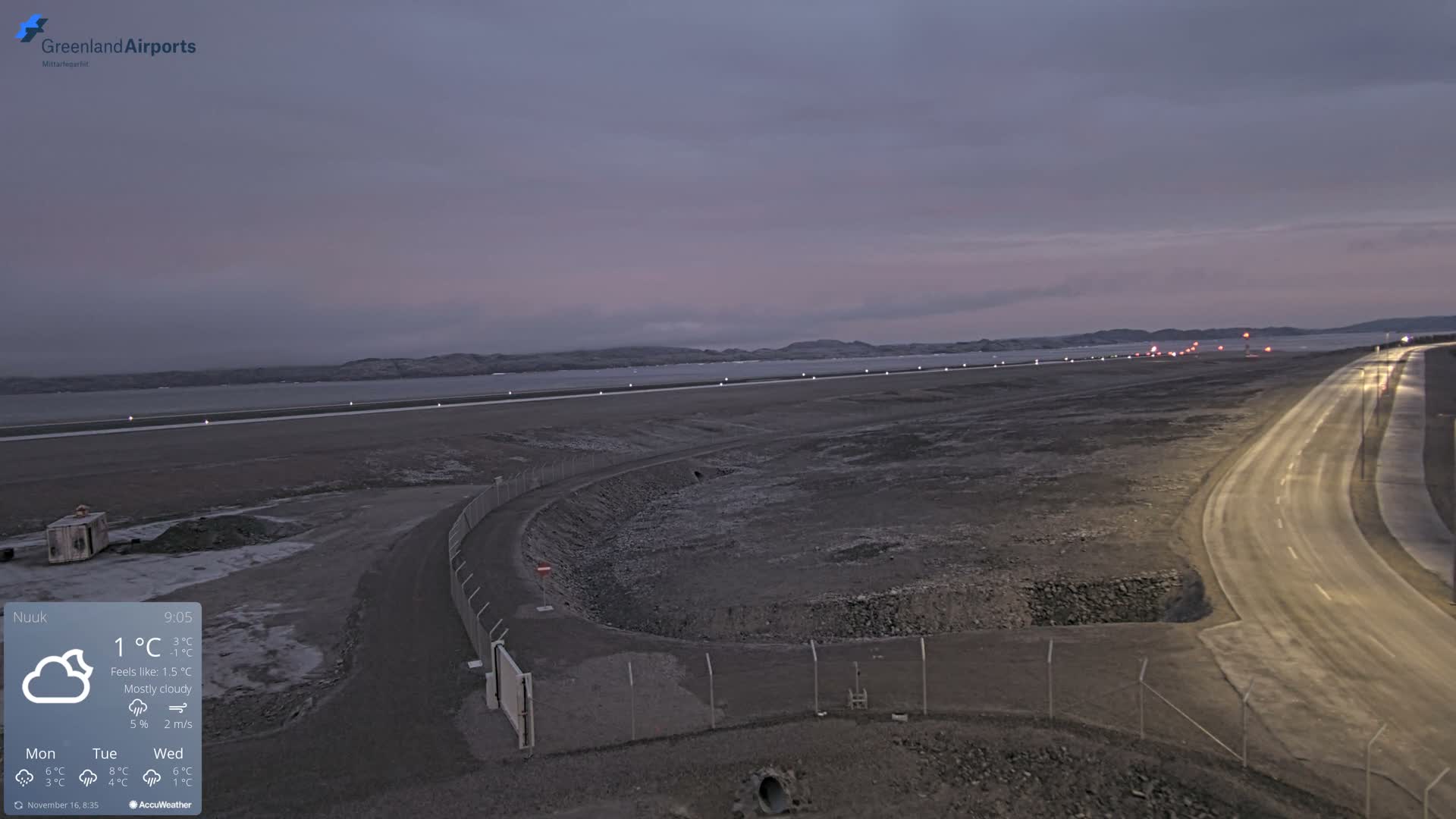 Nuuk Airport North Towards View Live Cam GOH / BGGH - Nuuk, Sermersooq, Greenland, Denmark