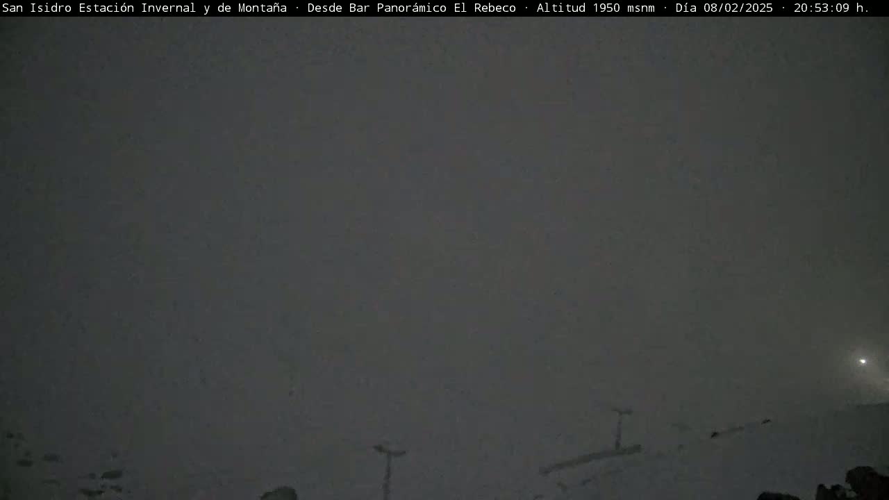A snowy, nighttime scene is visible, with a faint light in the distance.