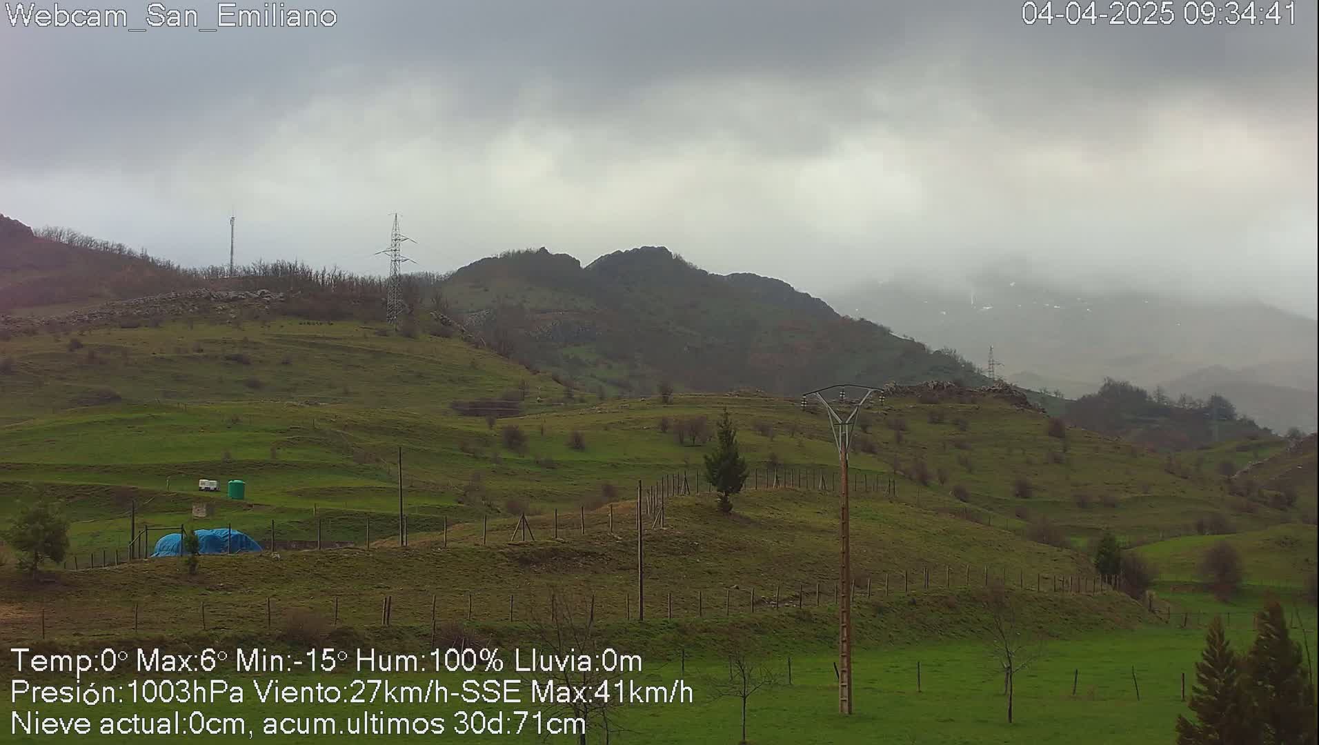 A rolling green hillside under a cloudy, overcast sky.