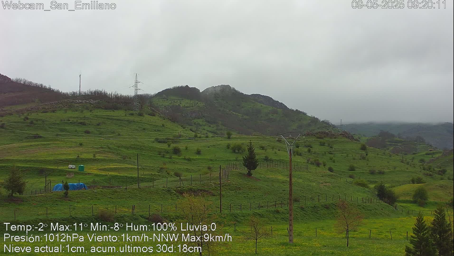 Rolling green hills under a gray, overcast sky.