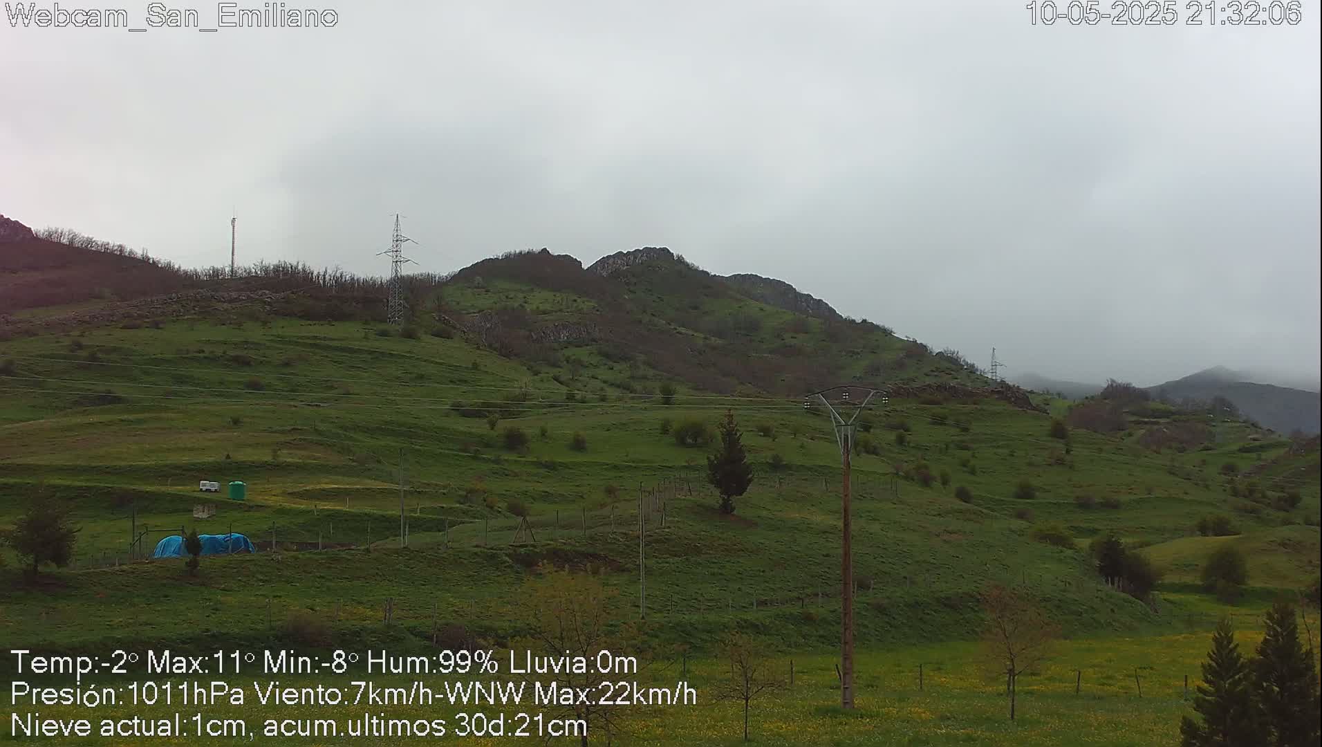 A view of green hills and mountains under an overcast sky.