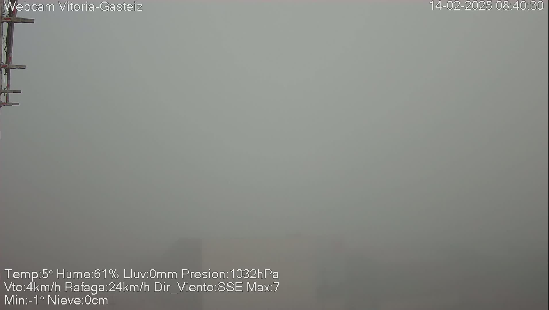 A foggy, outdoor scene is visible, with a temperature of 5°C and 61% humidity.
