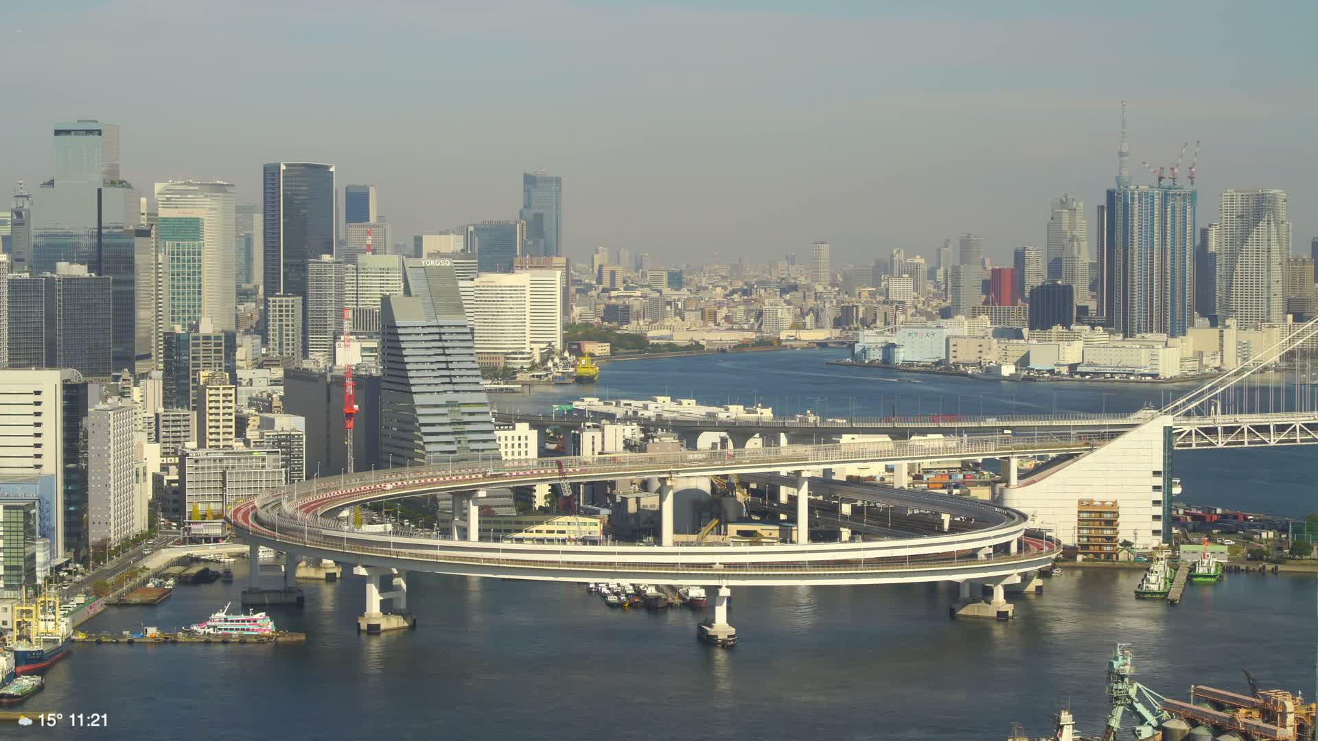 Tokyo City Center Skyline, Tokyo Bay & Rainbow Bridge (東京の街並み、東京湾、レインボーブリッジ)  Live Cam - Minato, Tokyo, Kantō, Honshu, Japan