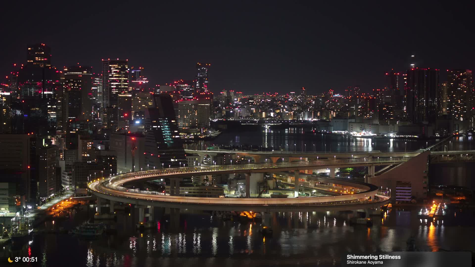 Tokyo City Center Skyline, Tokyo Bay & Rainbow Bridge Kaigan Entrance (東京の街並み、東京湾、レインボーブリッジ)  Live Cam - 5 Chome, Konan, Minato-ku, Tokyo, Kantō, Honshu, Japan