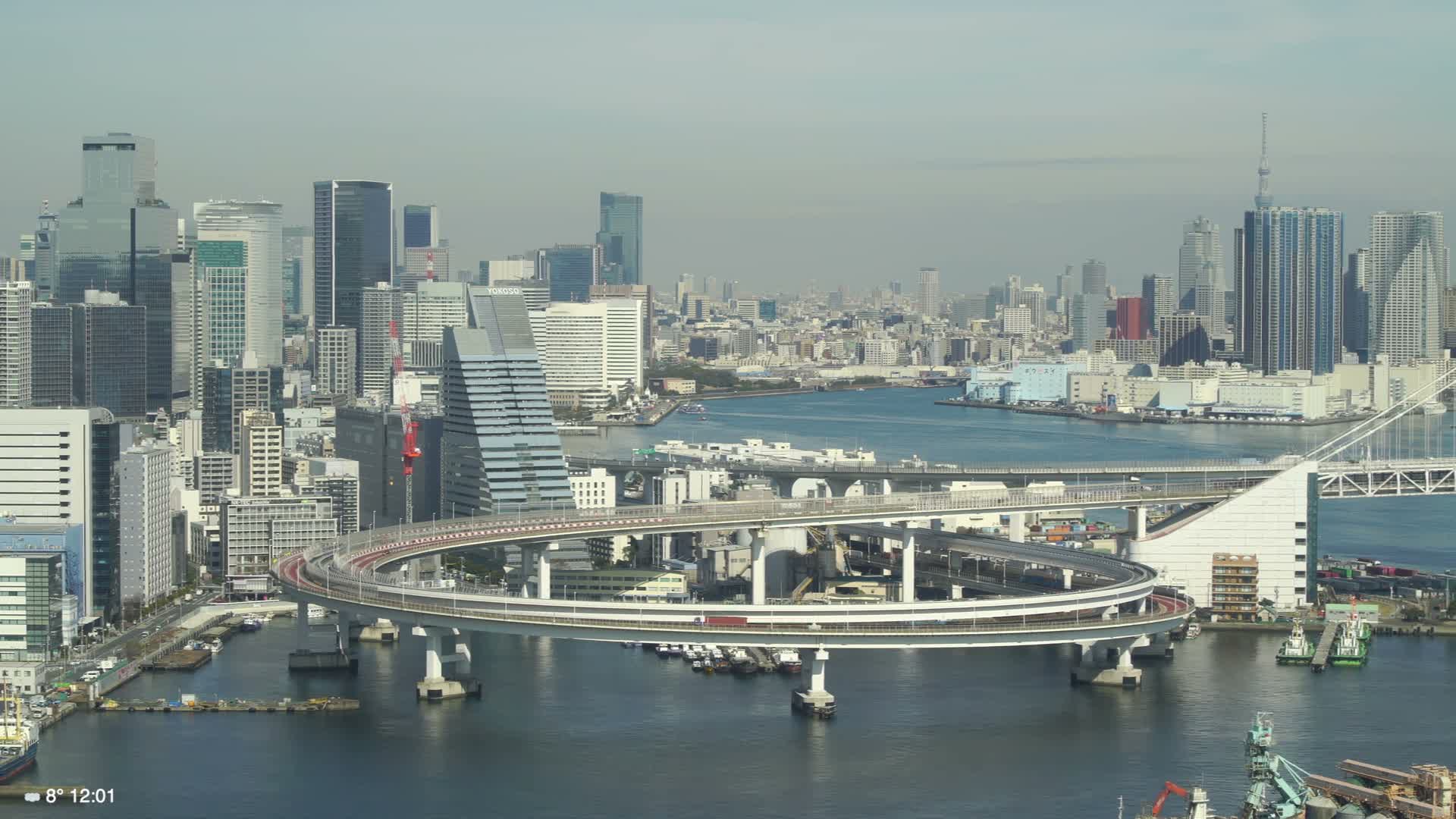 Tokyo City Center Skyline, Tokyo Bay & Rainbow Bridge Kaigan Entrance (東京の街並み、東京湾、レインボーブリッジ)  Live Cam - 5 Chome, Konan, Minato-ku, Tokyo, Kantō, Honshu, Japan