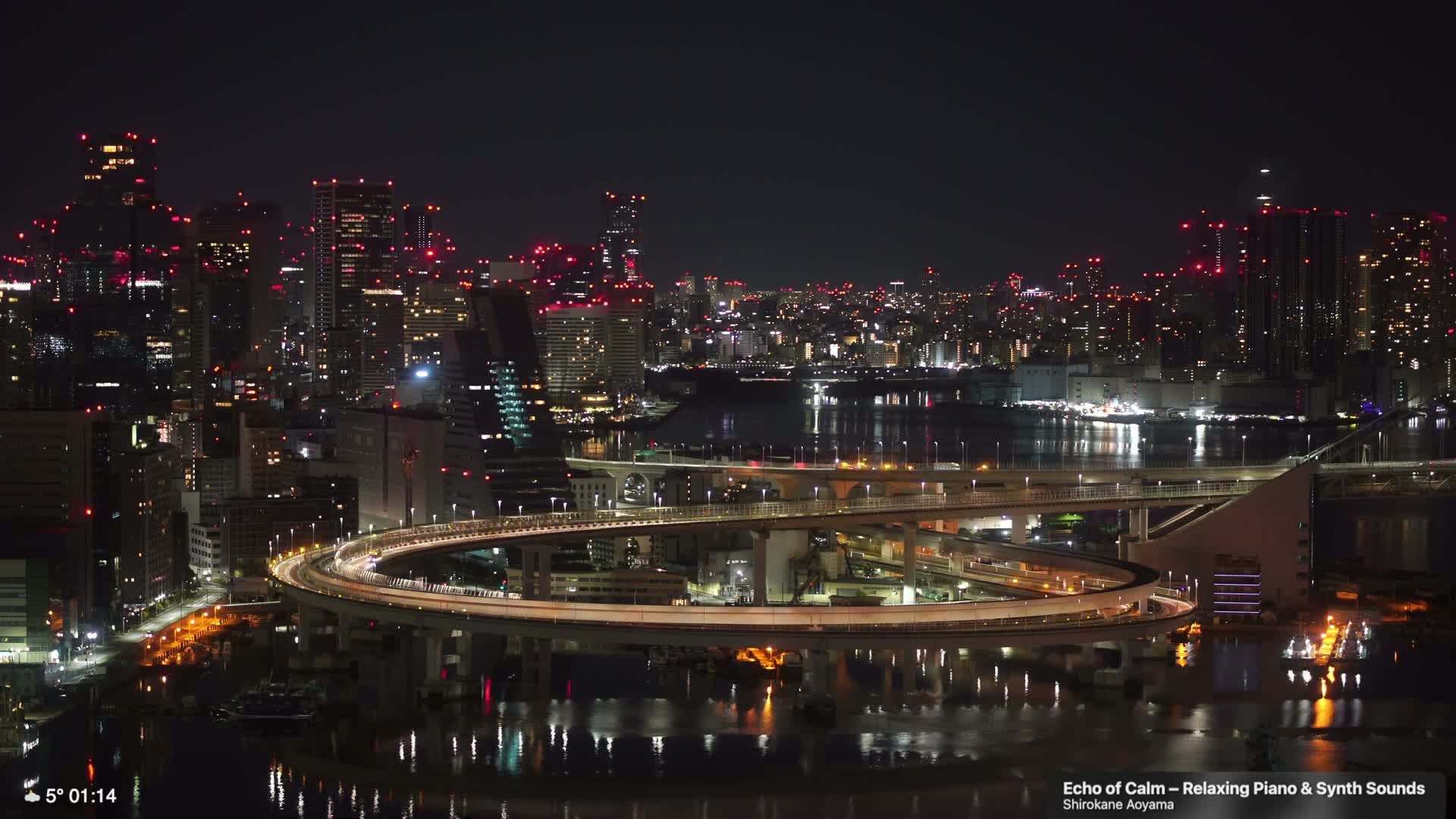 Tokyo City Center Skyline, Tokyo Bay & Rainbow Bridge Kaigan Entrance (東京の街並み、東京湾、レインボーブリッジ)  Live Cam - 5 Chome, Konan, Minato-ku, Tokyo, Kantō, Honshu, Japan