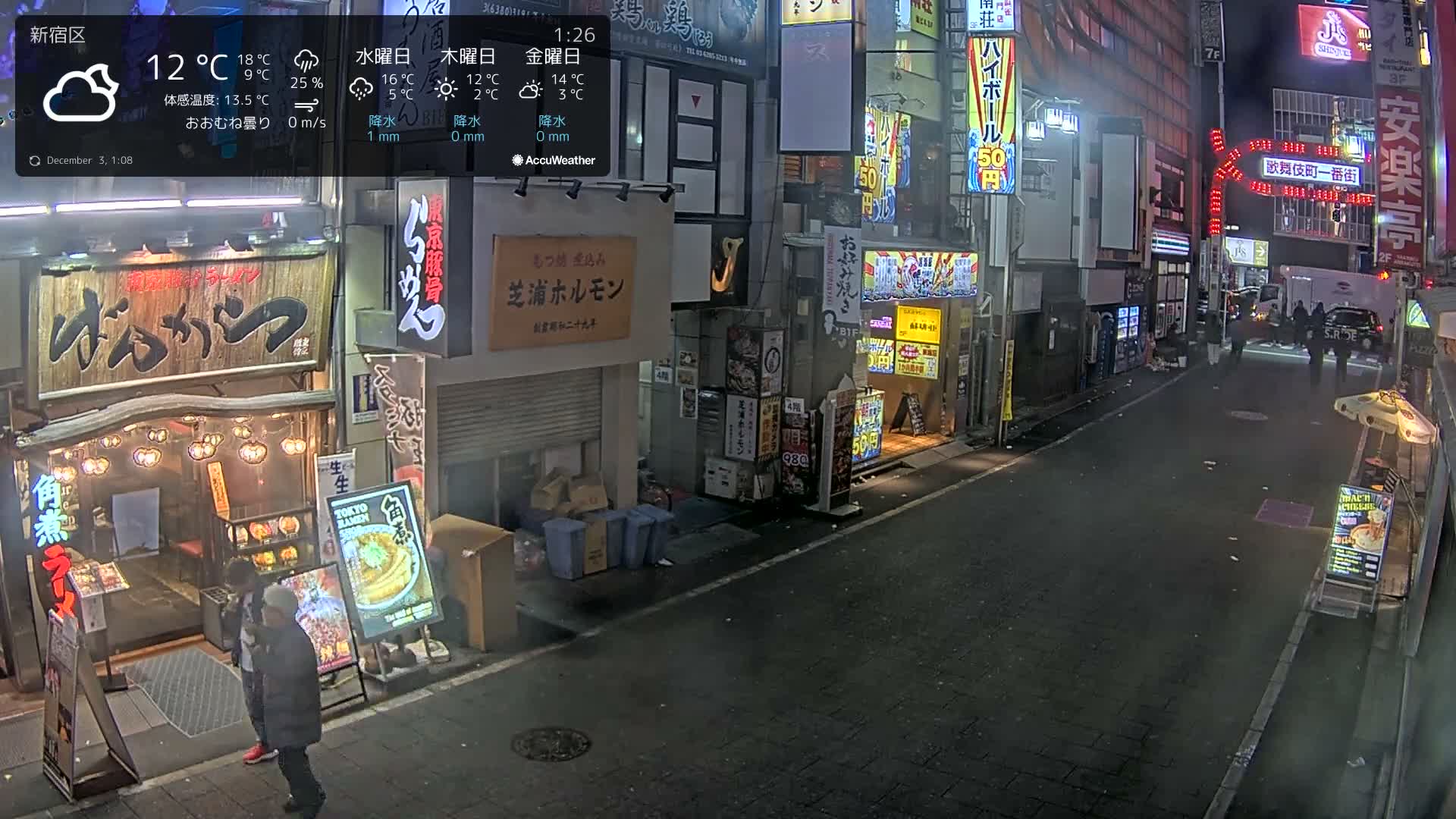 Tokyo, Shinjuku Kabukicho Ichiban-gai Street towards North (東京 新宿 歌舞伎町一番街通り) Live Cam - Kabukichō, Shinjuku-ku, Tokyo, Kantō, Honshu, Japan