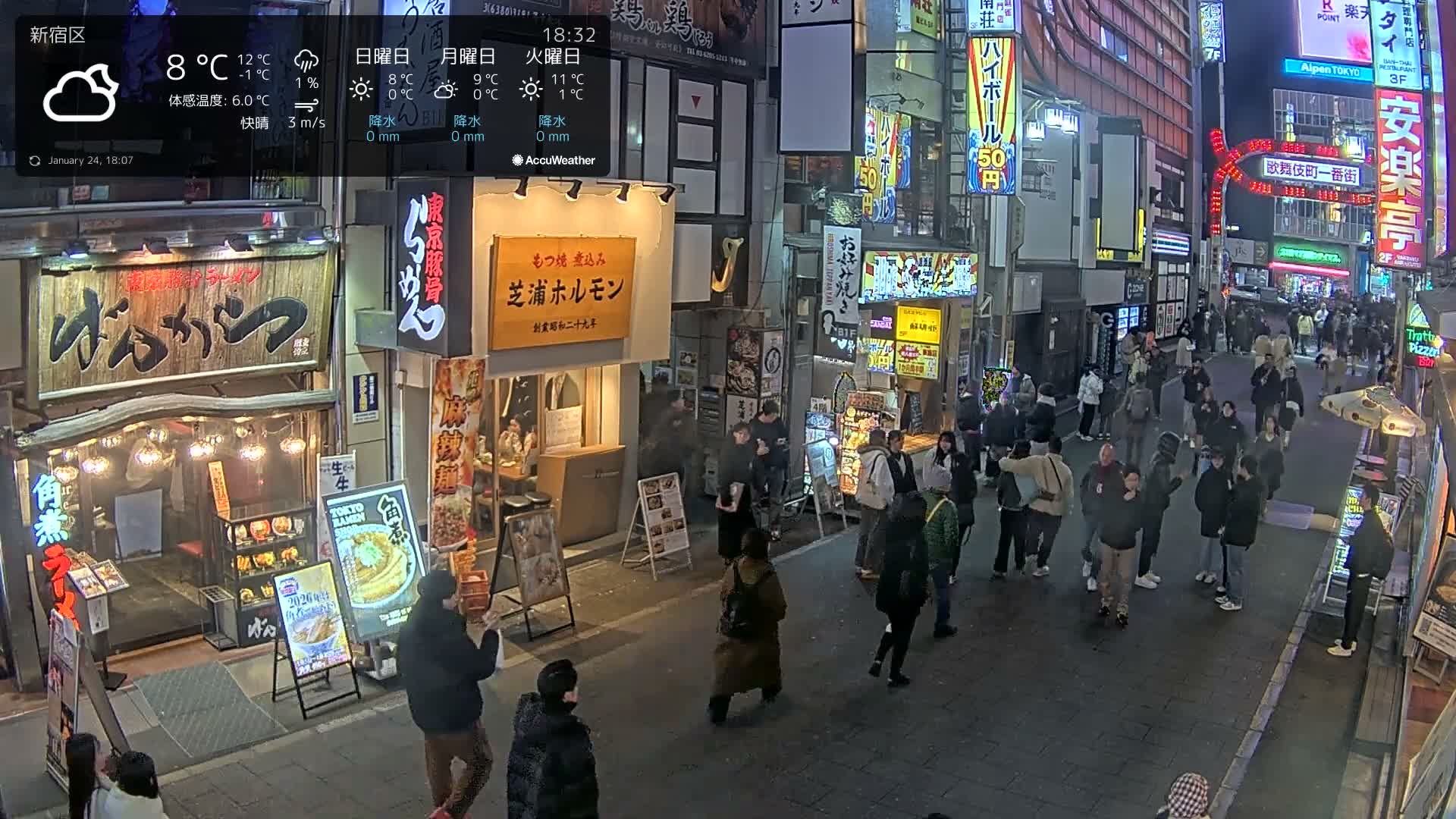 Tokyo, Shinjuku Kabukicho Ichiban-gai Street towards North (東京 新宿 歌舞伎町一番街通り) Live Cam - Kabukichō, Shinjuku-ku, Tokyo, Kantō, Honshu, Japan
