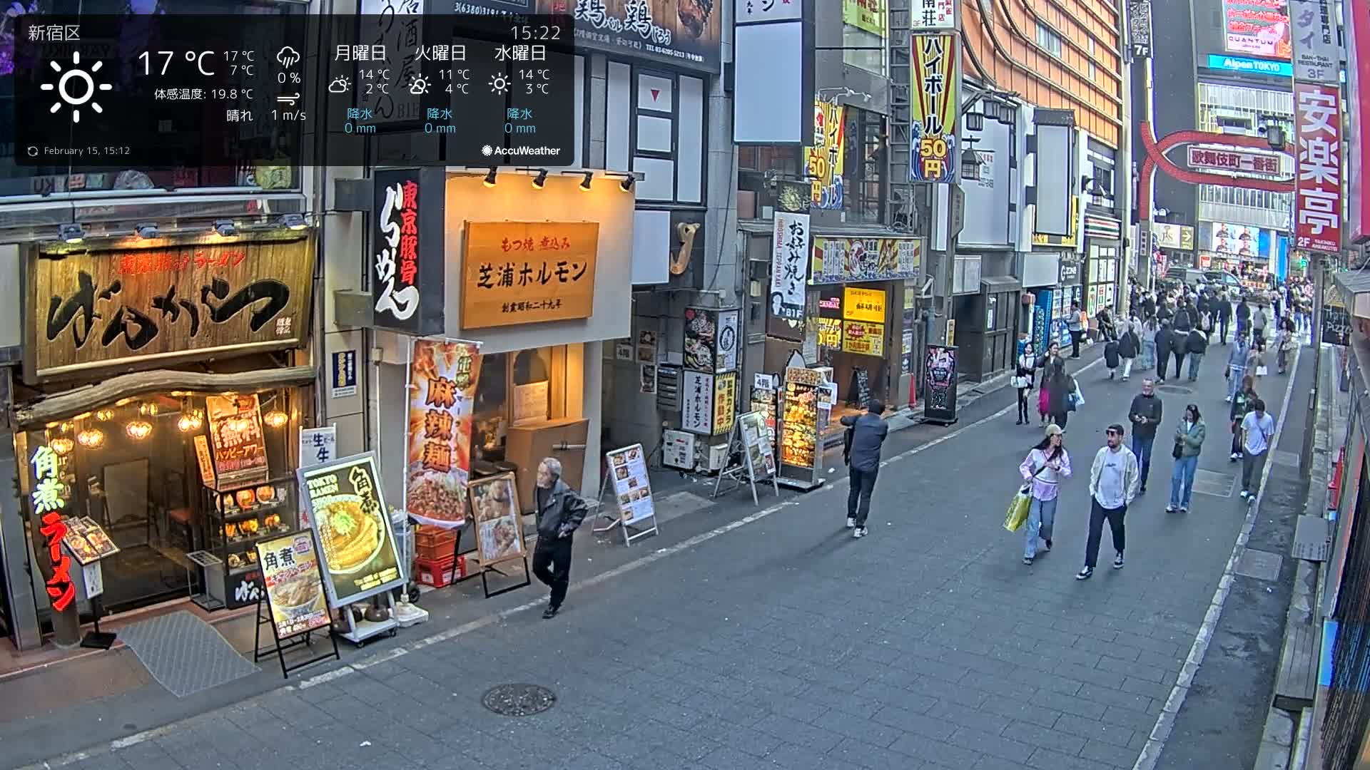 Tokyo, Shinjuku Kabukicho Ichiban-gai Street towards North (東京 新宿 歌舞伎町一番街通り) Live Cam - Kabukichō, Shinjuku-ku, Tokyo, Kantō, Honshu, Japan
