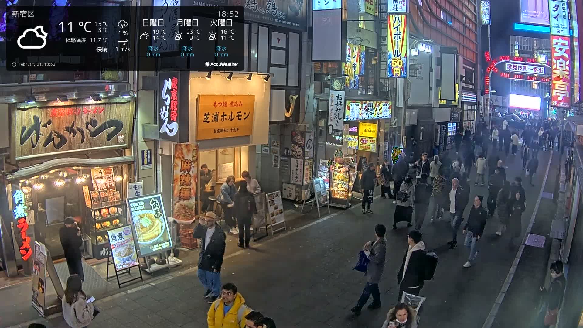 Tokyo, Shinjuku Kabukicho Ichiban-gai Street towards North (東京 新宿 歌舞伎町一番街通り) Live Cam - Kabukichō, Shinjuku-ku, Tokyo, Kantō, Honshu, Japan