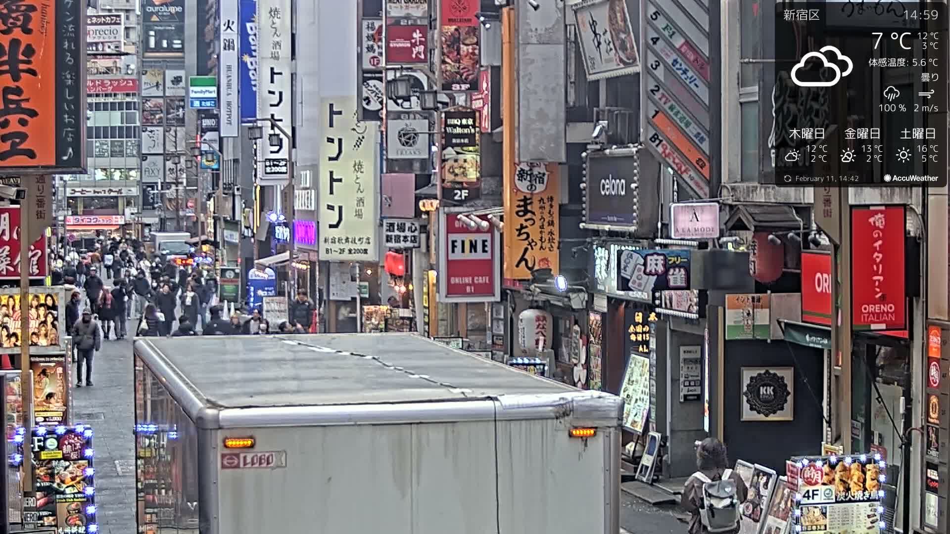 Tokyo, Shinjuku Kabukicho Ichiban-gai Street towards South (東京 新宿 歌舞伎町一番街通り) Live Cam - Kabukichō, Shinjuku-ku, Tokyo, Kantō, Honshu, Japan