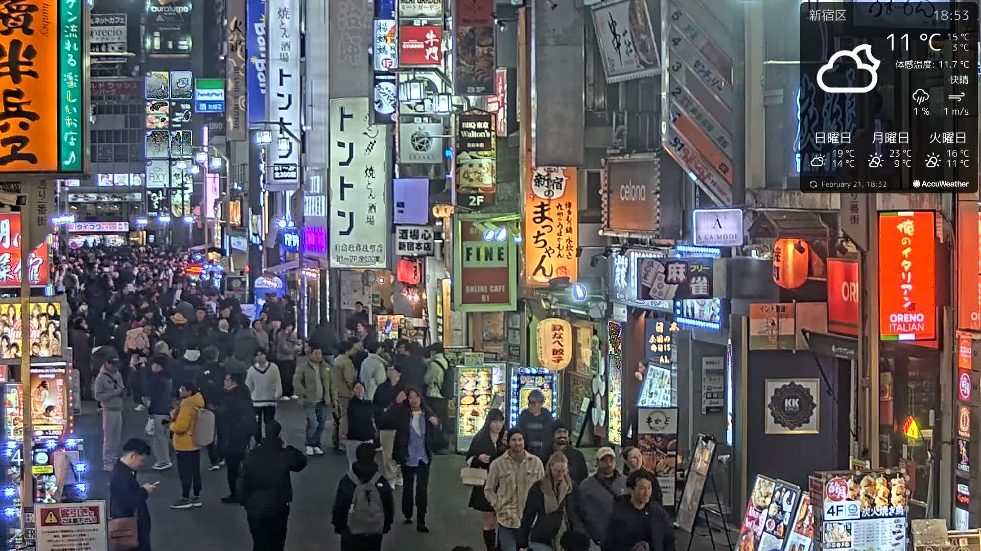 Tokyo, Shinjuku Kabukicho Ichiban-gai Street towards South (東京 新宿 歌舞伎町一番街通り) Live Cam - Kabukichō, Shinjuku-ku, Tokyo, Kantō, Honshu, Japan