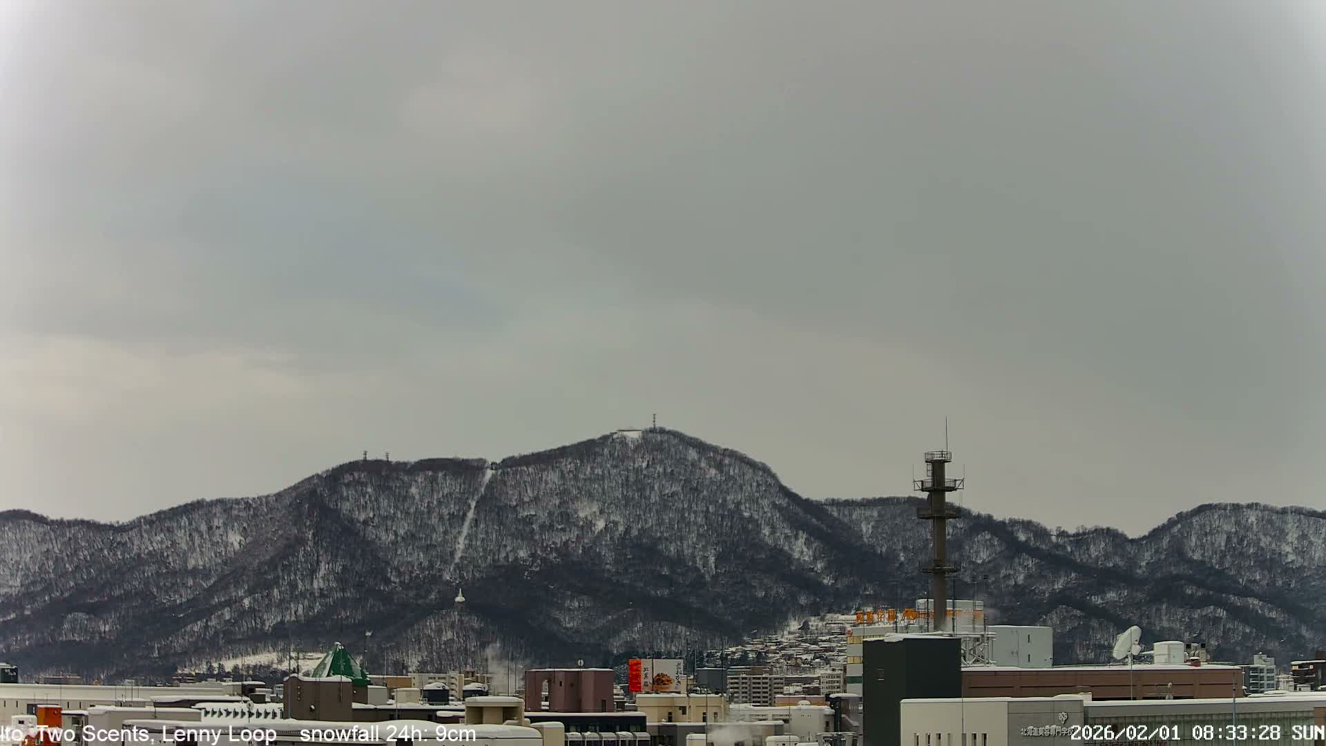 Sapporo City Skyline & Mount Moiwa View from Chuo Ward  ( 中央区から見る札幌市街と藻岩山 ) Live Cam - Chuo Ward, Sapporo, Ishikari, Hokkaido, Japan