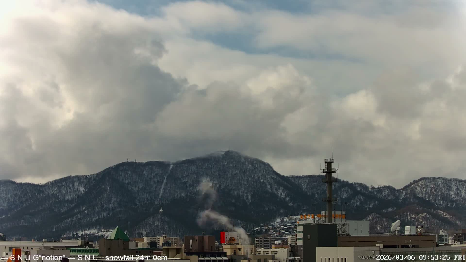 Sapporo City Skyline & Mount Moiwa View from Chuo Ward  ( 中央区から見る札幌市街と藻岩山 ) Live Cam - Chuo Ward, Sapporo, Ishikari, Hokkaido, Japan