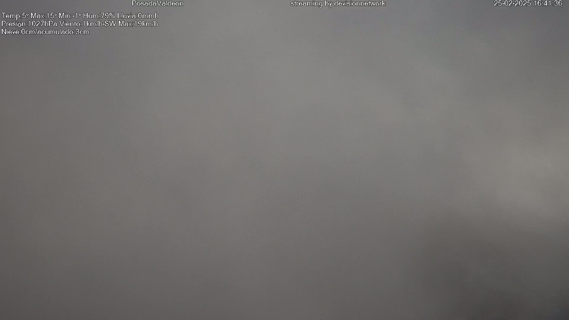 A uniformly gray, overcast sky is visible.