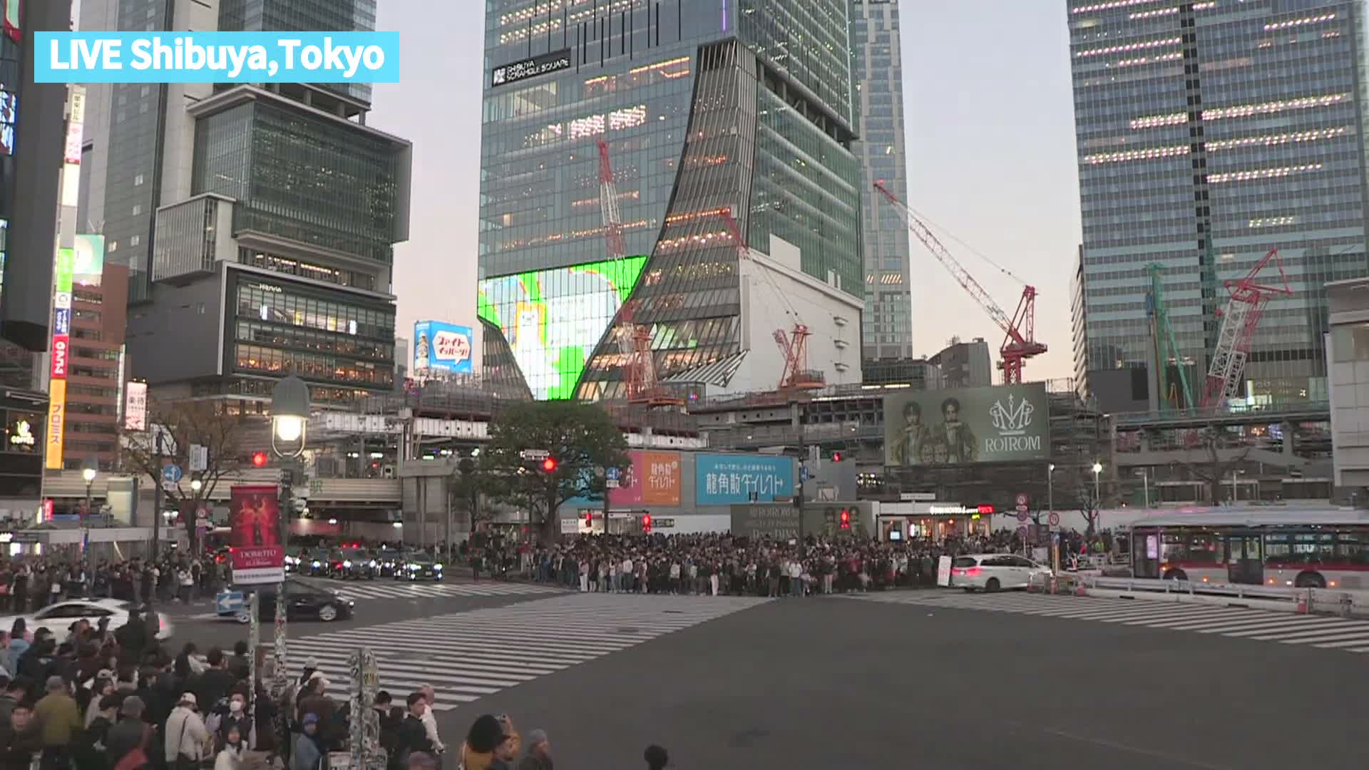 Tokyo, Shibuya Scramble Crossing at Hachiko Square & Koen Dori& Jingu-dori Street Junction ( 東京、渋谷スクランブル交差点ハチ公前広場＆公園通り＆神宮通りジャンクション )  Live Cam - Udagawacho, Shibuya-ku, Tokyo, Kantō, Honshu, Japan
