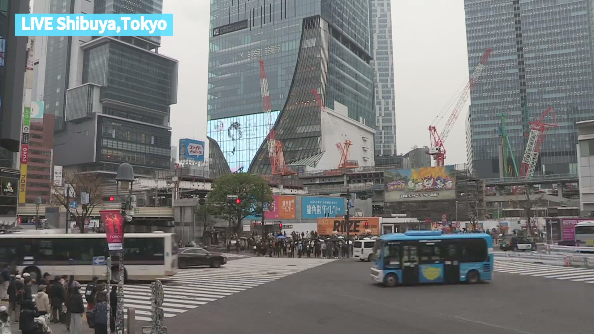 Tokyo, Shibuya Scramble Crossing at Hachiko Square & Koen Dori& Jingu-dori Street Junction ( 東京、渋谷スクランブル交差点ハチ公前広場＆公園通り＆神宮通りジャンクション )  Live Cam - Udagawacho, Shibuya-ku, Tokyo, Kantō, Honshu, Japan