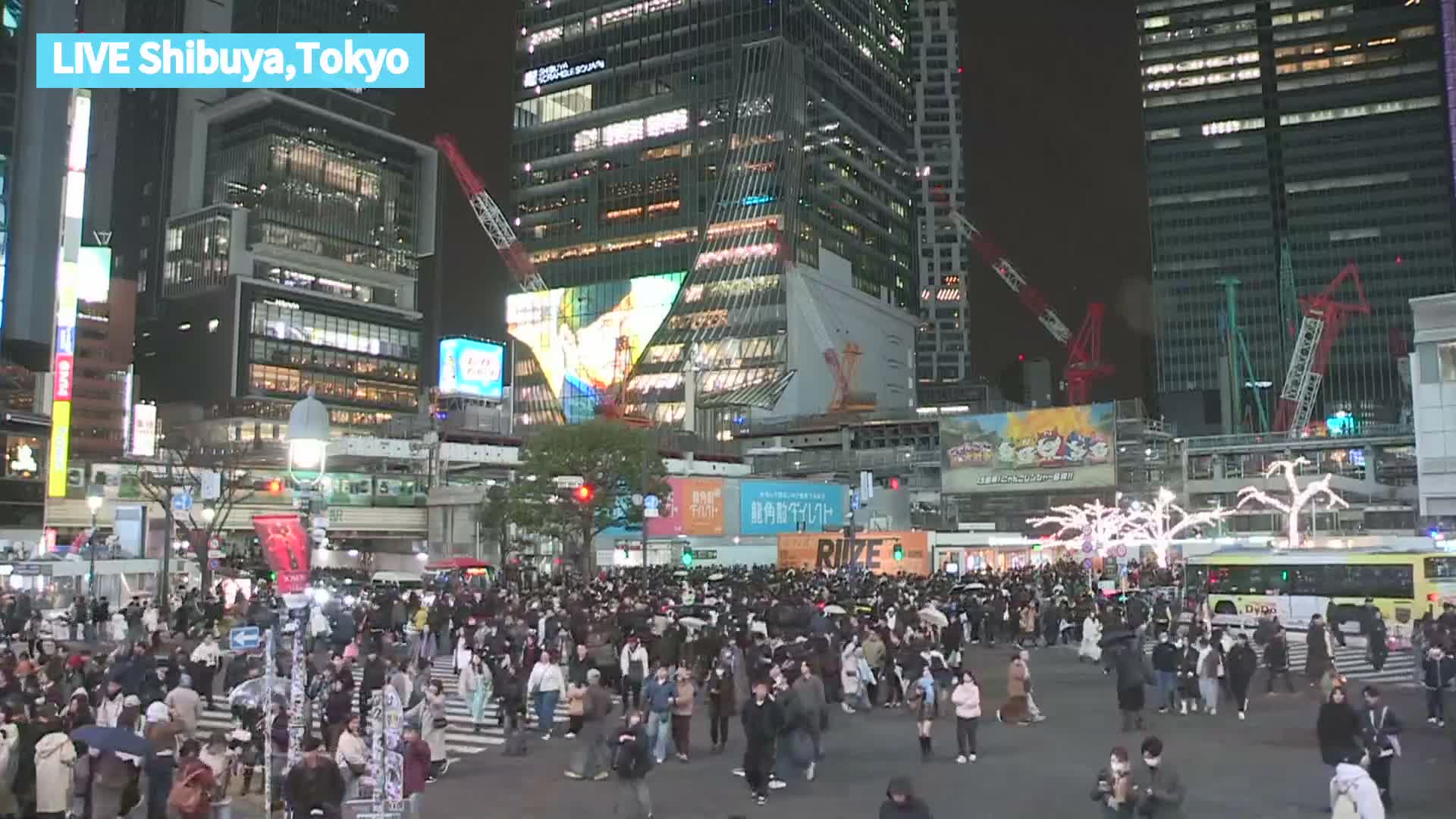 Tokyo, Shibuya Scramble Crossing at Hachiko Square & Koen Dori& Jingu-dori Street Junction ( 東京、渋谷スクランブル交差点ハチ公前広場＆公園通り＆神宮通りジャンクション )  Live Cam - Udagawacho, Shibuya-ku, Tokyo, Kantō, Honshu, Japan
