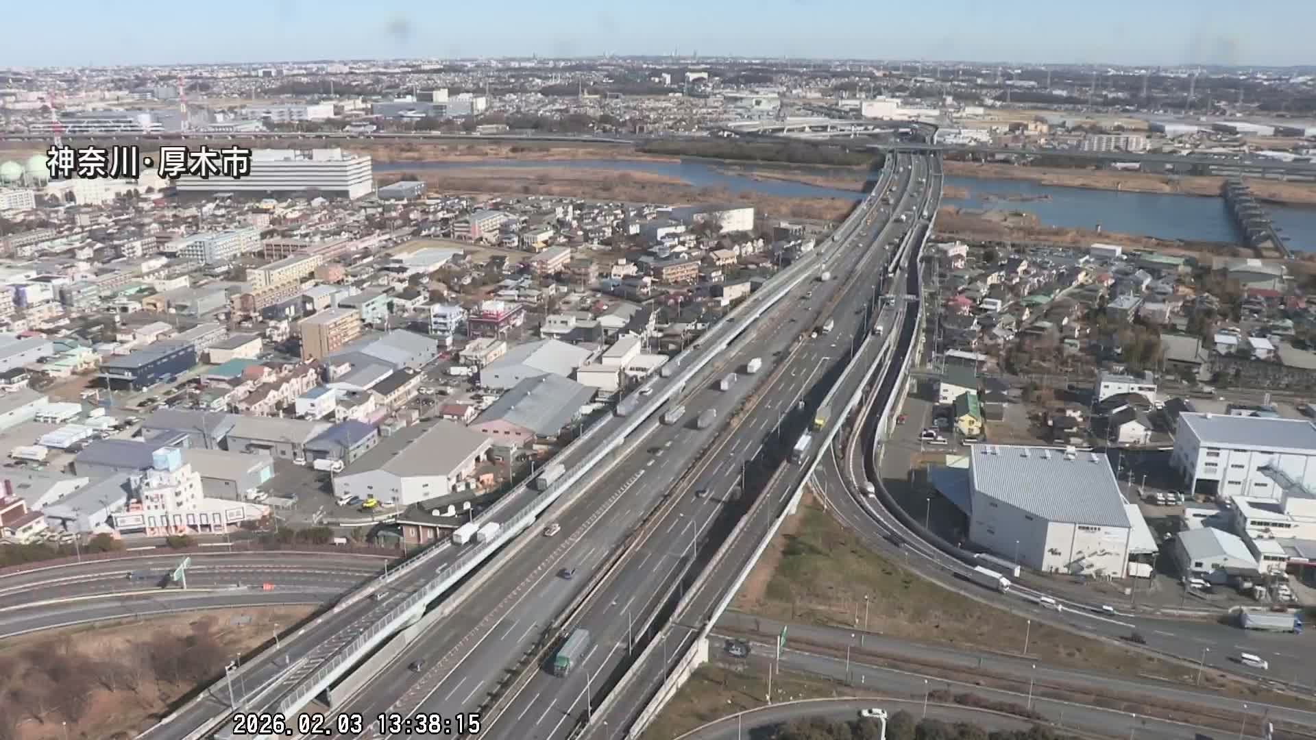Kanagawa, Atsugi & Ebina City Skyline & Tomei Expressway Atsugi Interchange & Sagami River ( 神奈川・厚木・海老名シティスカイライン＆東名高速道路厚木IC ) Live Cam - Okata, Atsugi Shi, Kanagawa, Kantō, Honshu, Japan