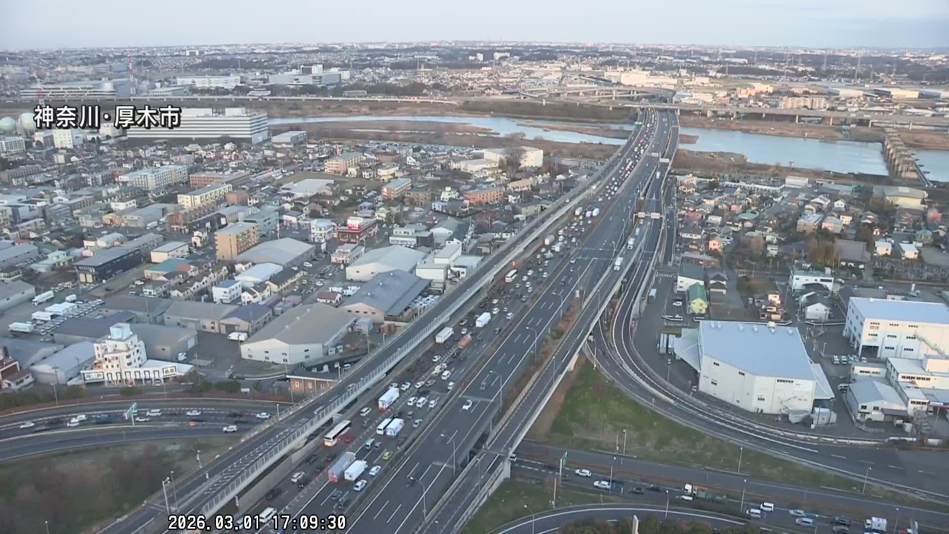 Kanagawa, Atsugi & Ebina City Skyline & Tomei Expressway Atsugi Interchange & Sagami River ( 神奈川・厚木・海老名シティスカイライン＆東名高速道路厚木IC ) Live Cam - Okata, Atsugi Shi, Kanagawa, Kantō, Honshu, Japan
