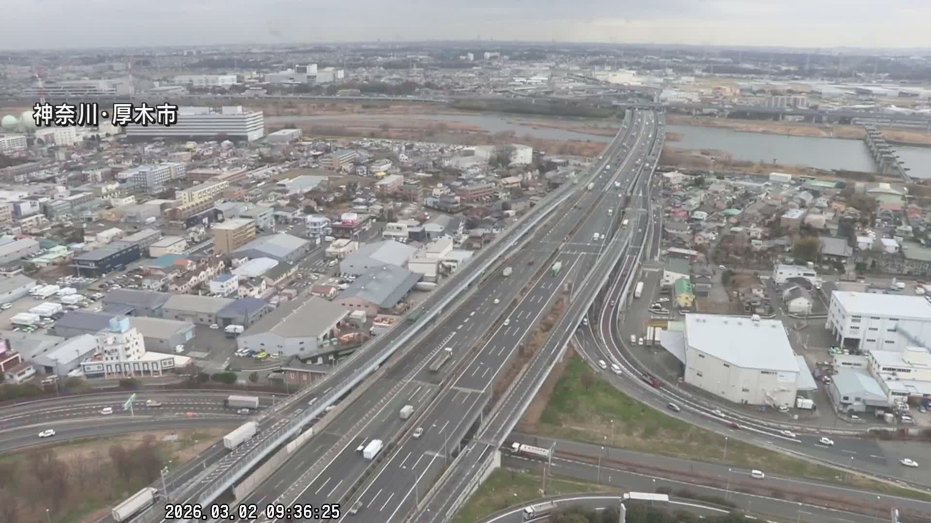 Kanagawa, Atsugi & Ebina City Skyline & Tomei Expressway Atsugi Interchange & Sagami River ( 神奈川・厚木・海老名シティスカイライン＆東名高速道路厚木IC ) Live Cam - Okata, Atsugi Shi, Kanagawa, Kantō, Honshu, Japan
