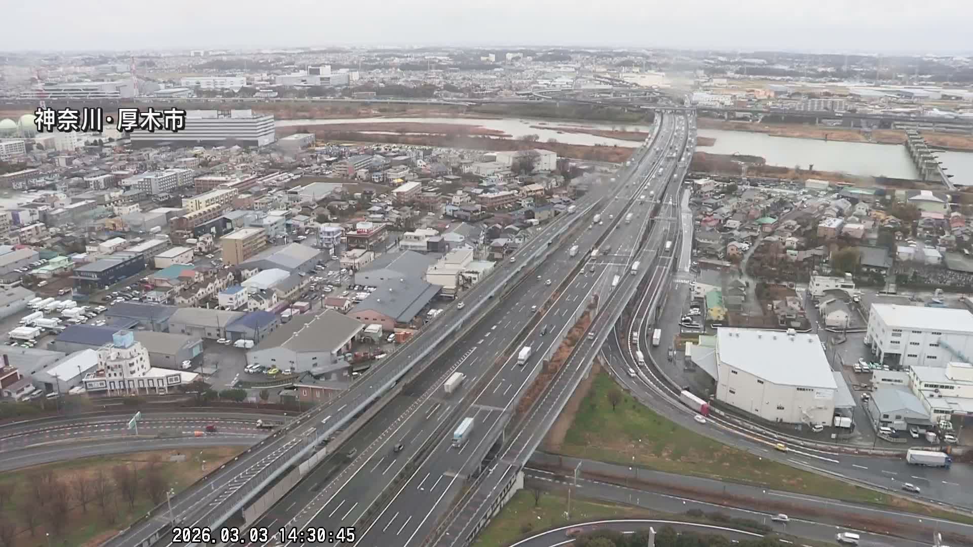 Kanagawa, Atsugi & Ebina City Skyline & Tomei Expressway Atsugi Interchange & Sagami River ( 神奈川・厚木・海老名シティスカイライン＆東名高速道路厚木IC ) Live Cam - Okata, Atsugi Shi, Kanagawa, Kantō, Honshu, Japan