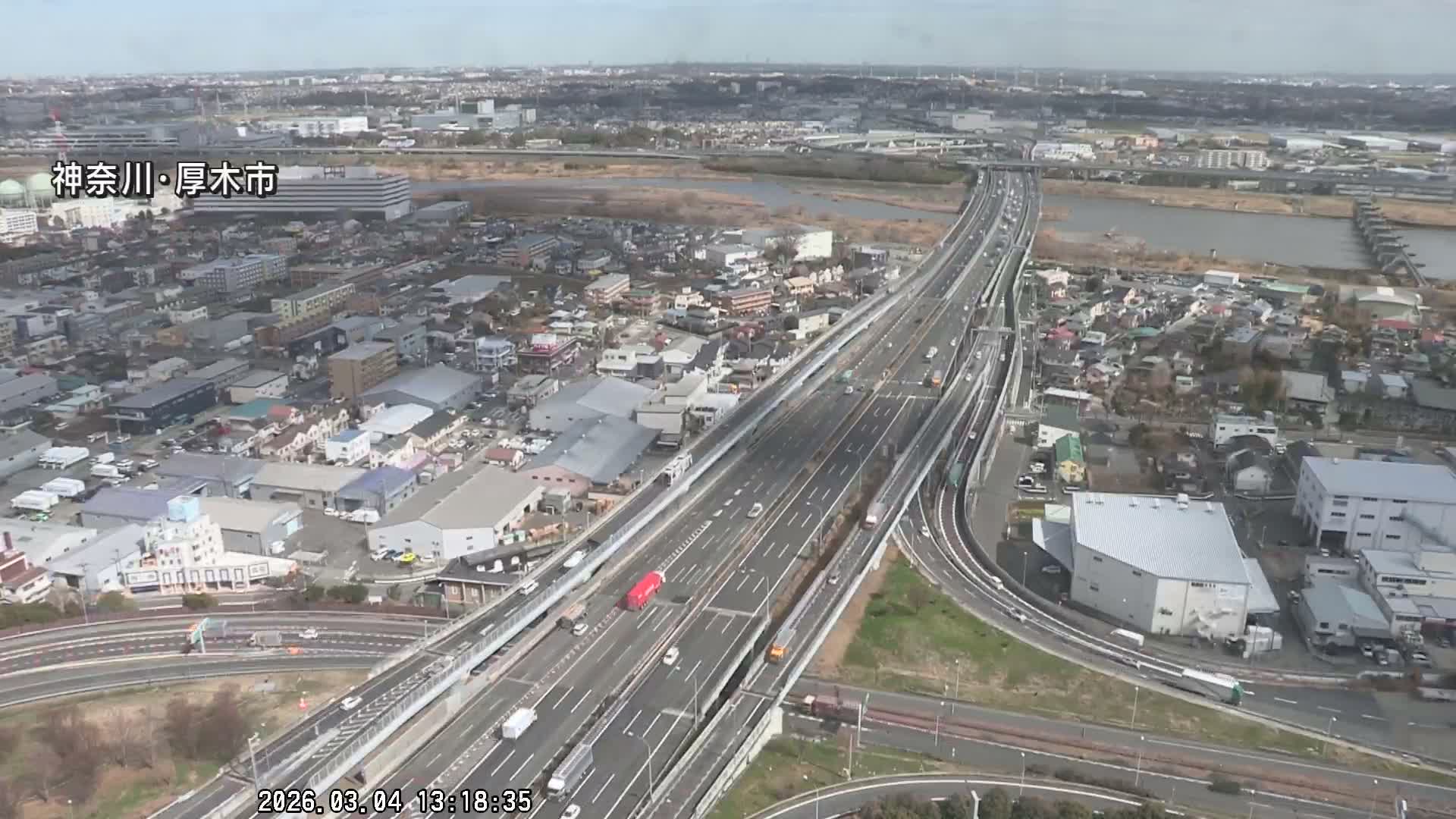 Kanagawa, Atsugi & Ebina City Skyline & Tomei Expressway Atsugi Interchange & Sagami River ( 神奈川・厚木・海老名シティスカイライン＆東名高速道路厚木IC ) Live Cam - Okata, Atsugi Shi, Kanagawa, Kantō, Honshu, Japan
