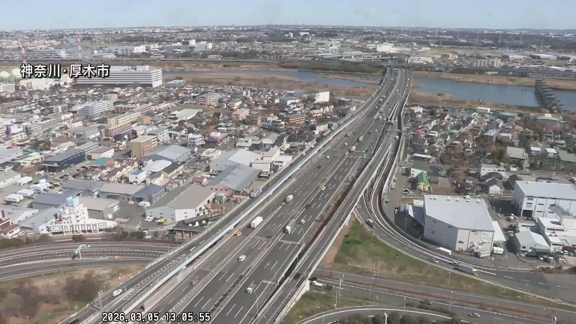 Kanagawa, Atsugi & Ebina City Skyline & Tomei Expressway Atsugi Interchange & Sagami River ( 神奈川・厚木・海老名シティスカイライン＆東名高速道路厚木IC ) Live Cam - Okata, Atsugi Shi, Kanagawa, Kantō, Honshu, Japan